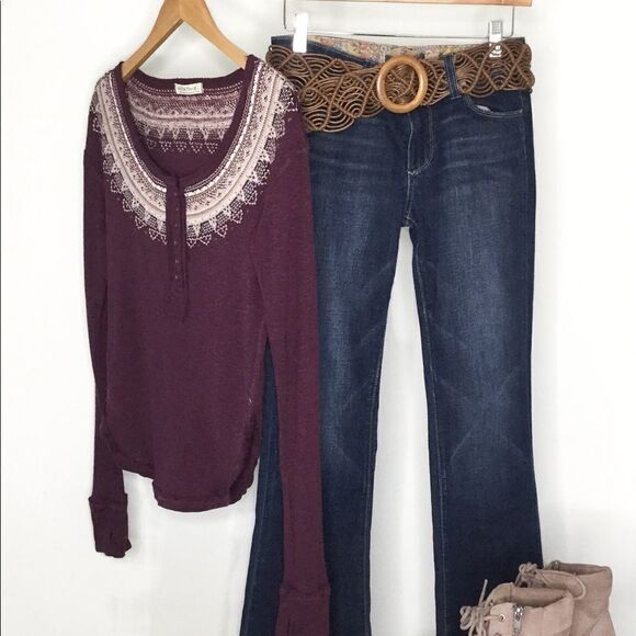 𝅺FREE People Fair Isle Embroidered Thermal Henley - Picture 7 of 10